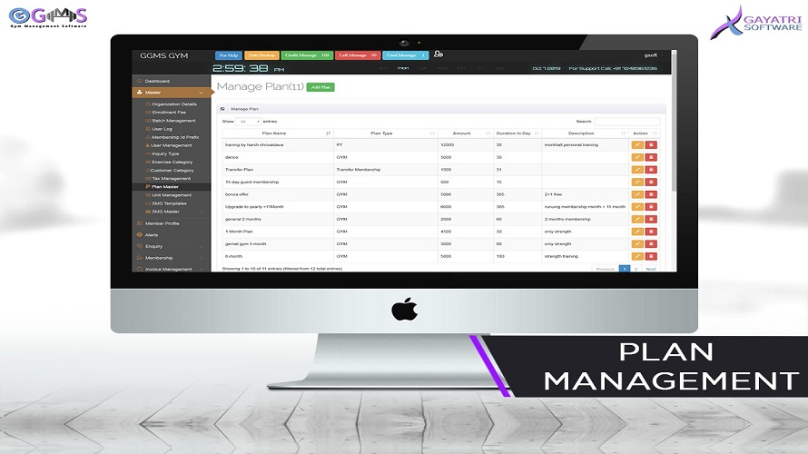 screenshot of Gayatri Gym Management Software